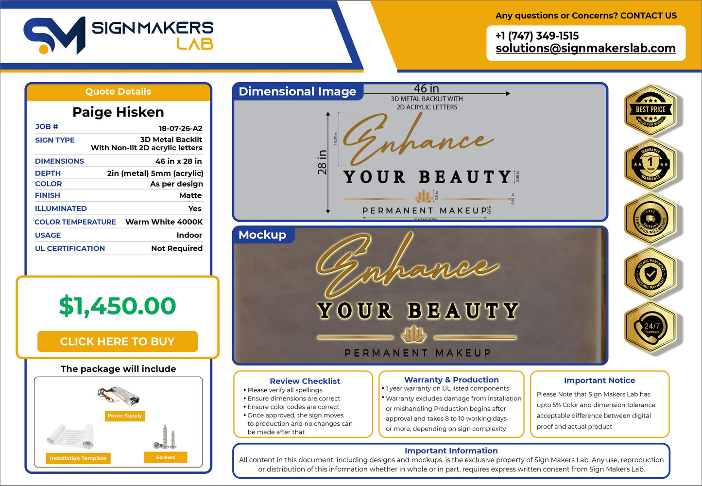 Enhance Your Beauty Metal Backlit Sign