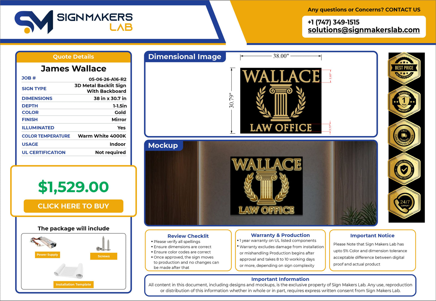 Wallace Law Office Metal Backlit Sign