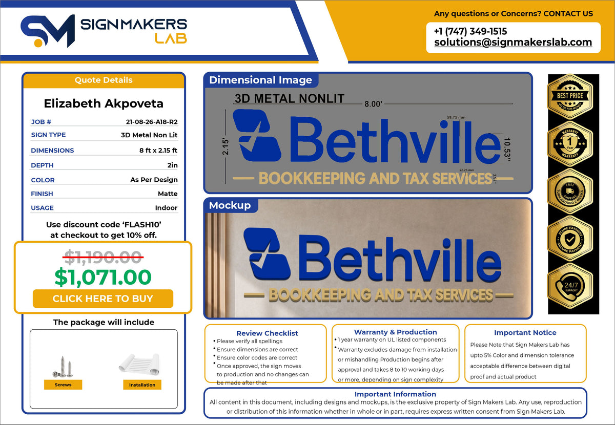 Bethville 3D Metal Sign