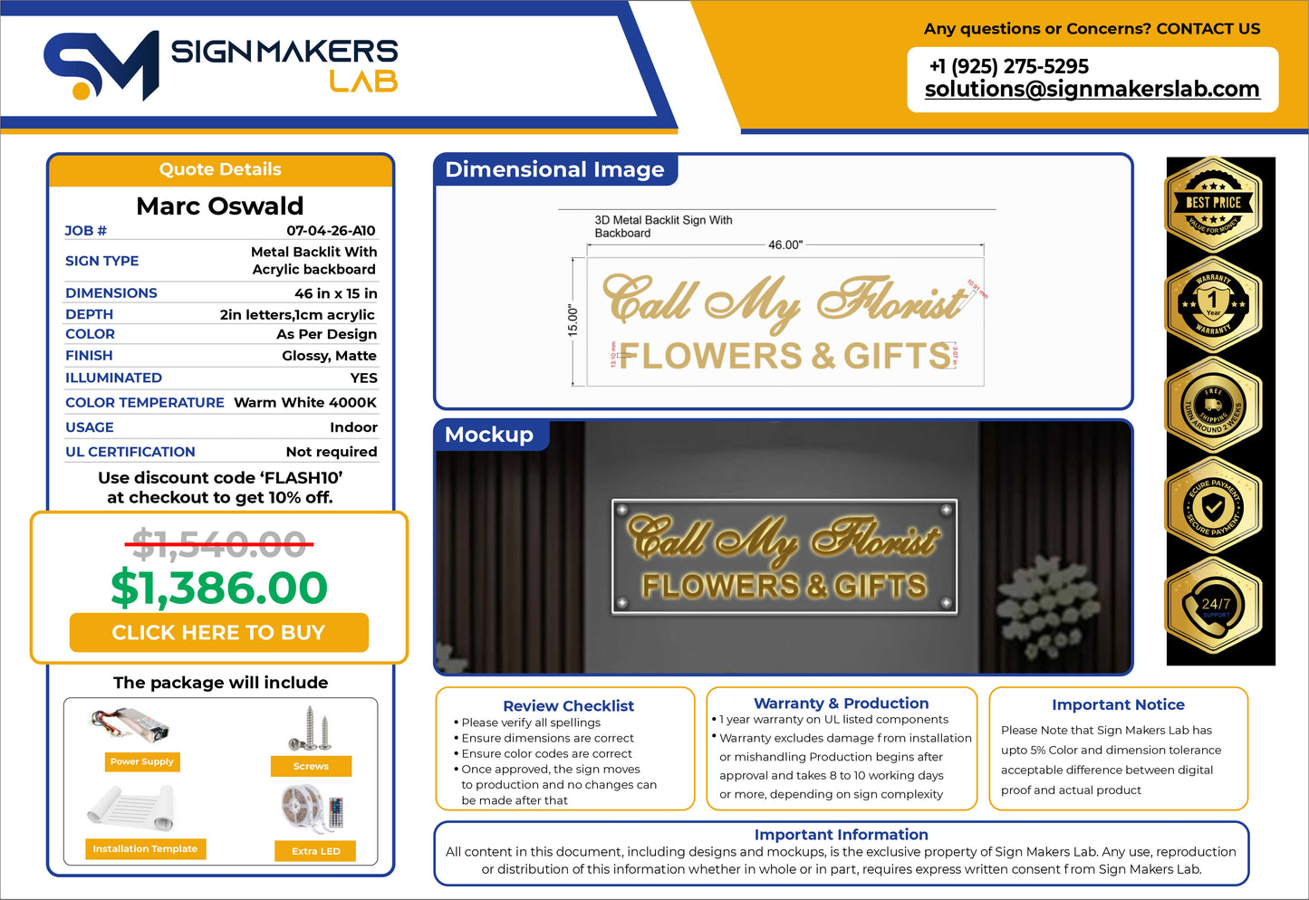 Call My Florist 3D Metal Backlit