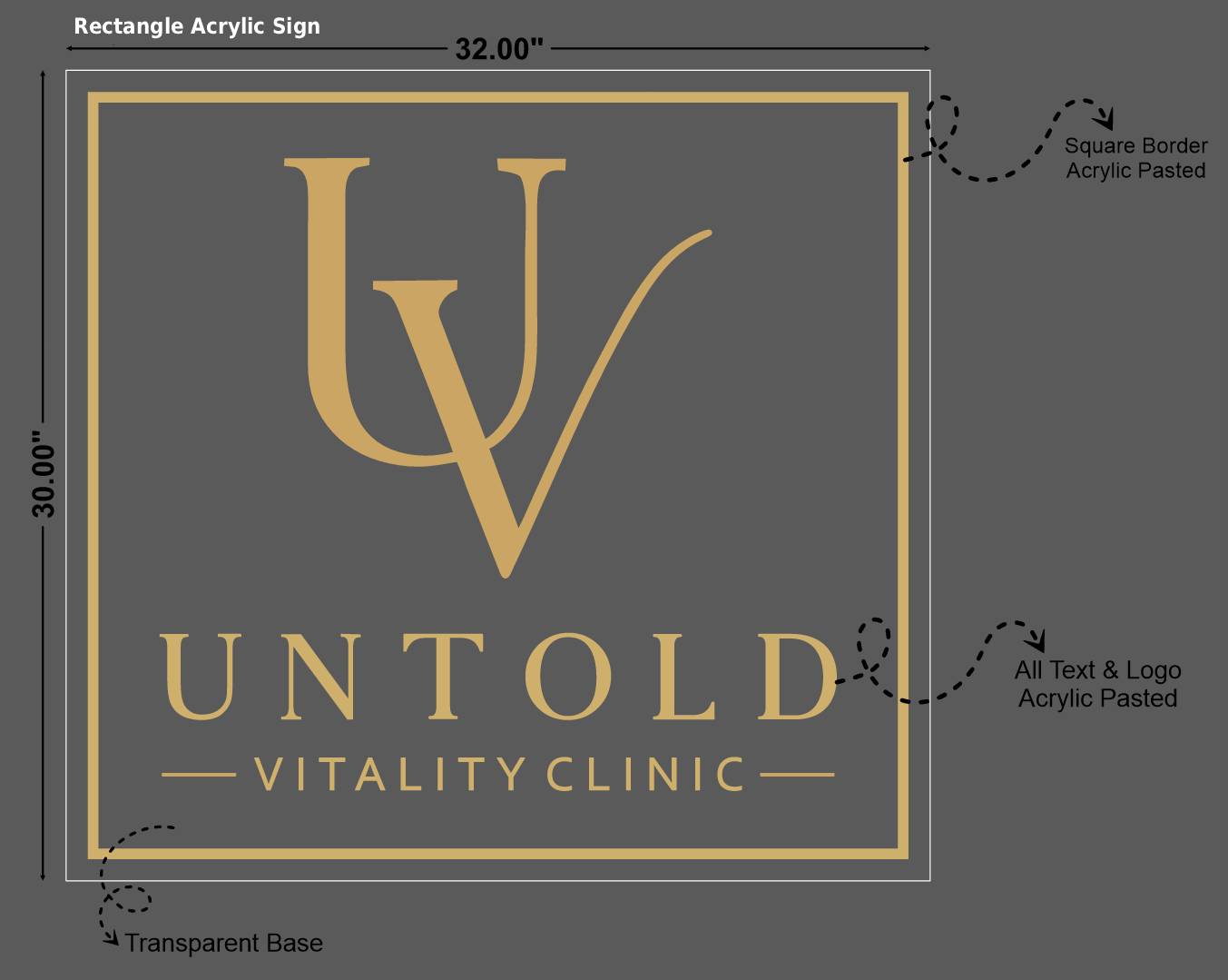 Untold Vitality clinic rectangle acrylic sign 30x32 inch