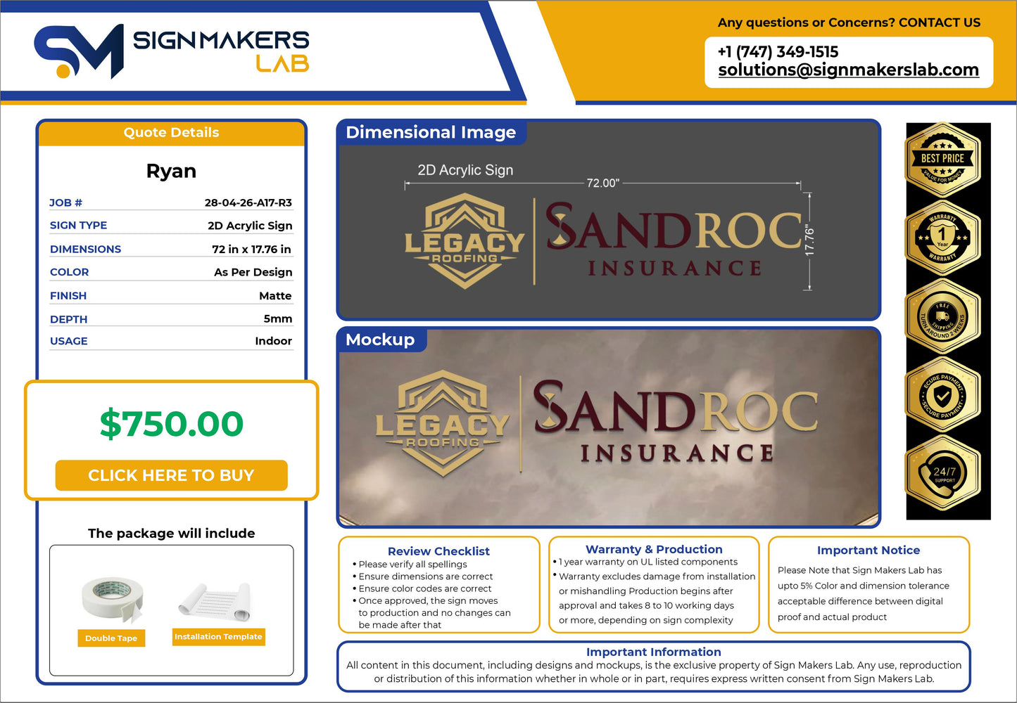Sandroc Insurance Acrylic Letter Sign