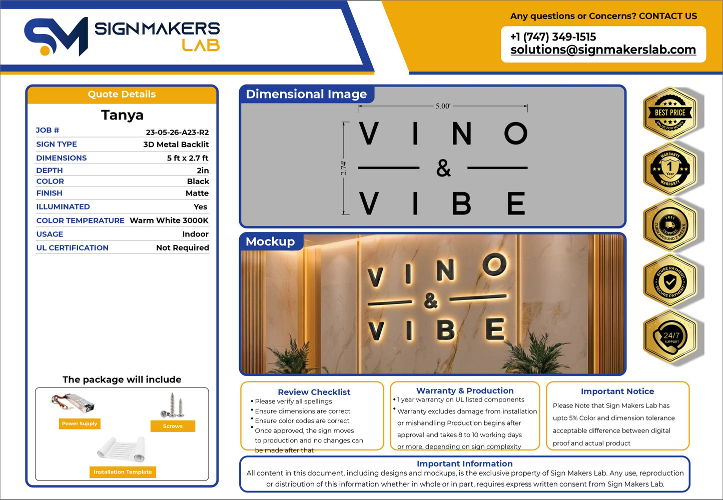 VINO & VIBE 3D Metal Backlit Sign