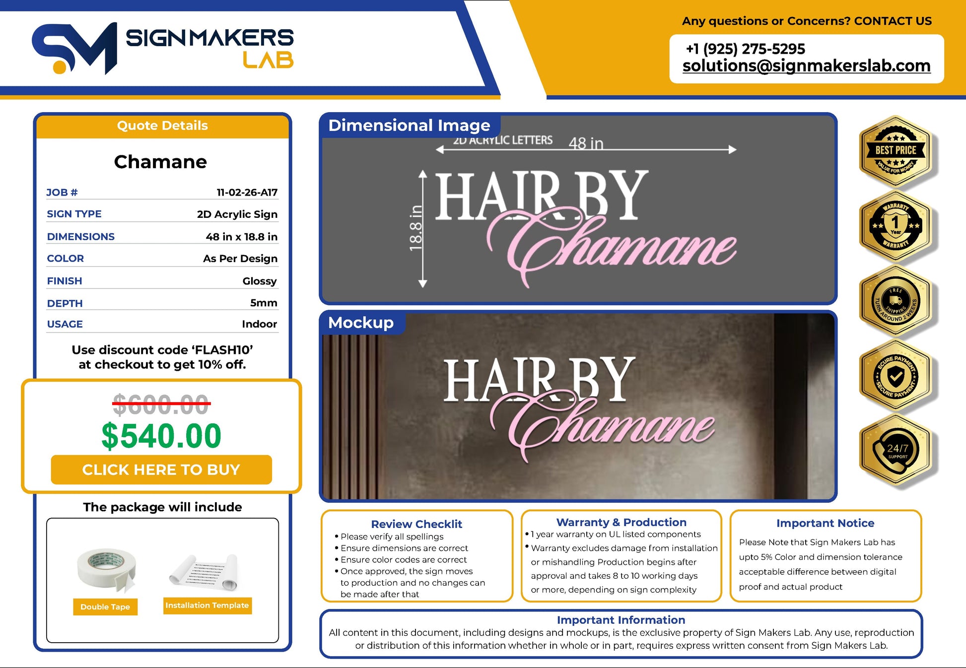 Hair By Chamane 2D Acrylic Letter Sign Signmakerslab