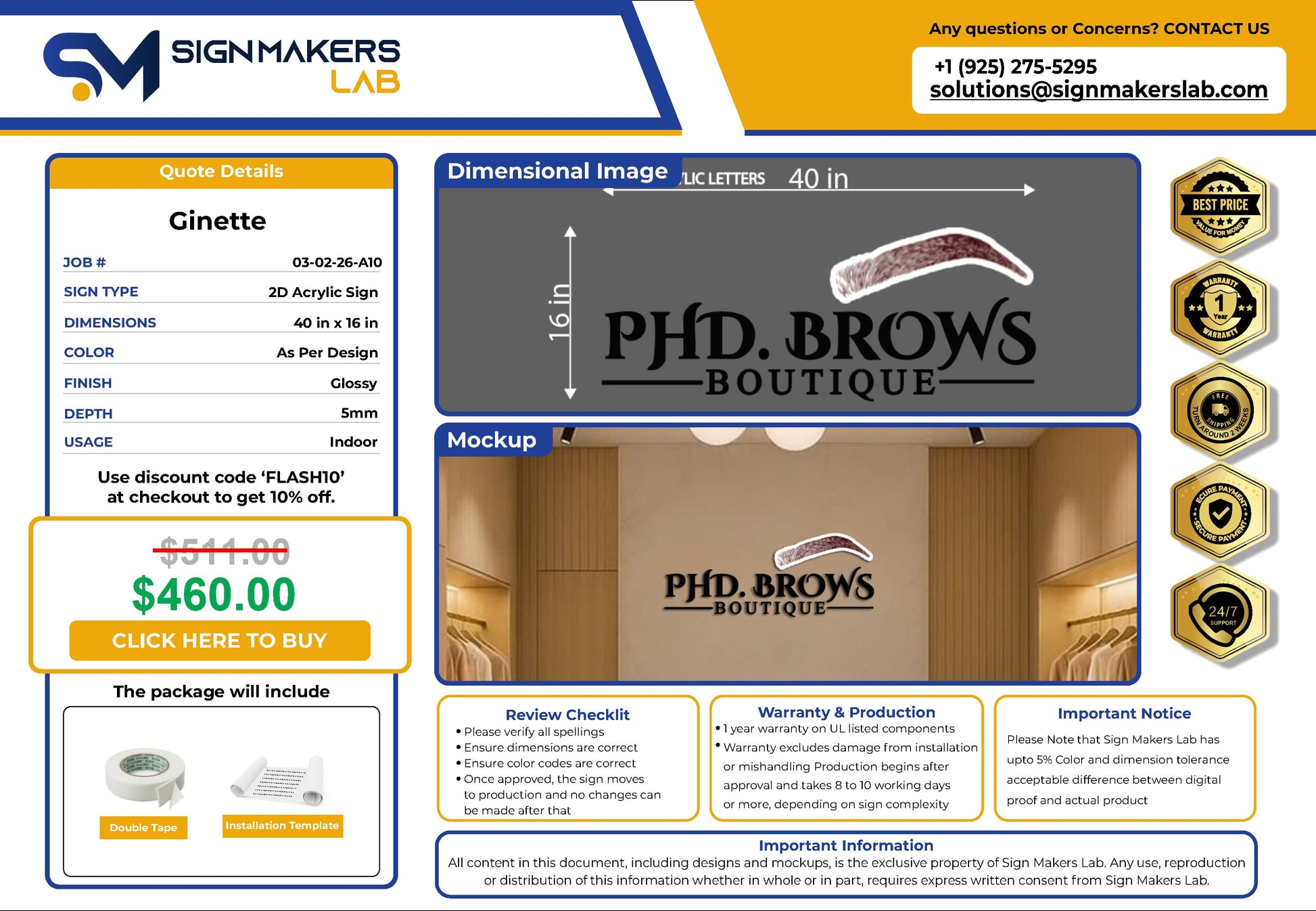 Phd. Brows Boutique 2D Acrylic Letter Sign Signmakerslab