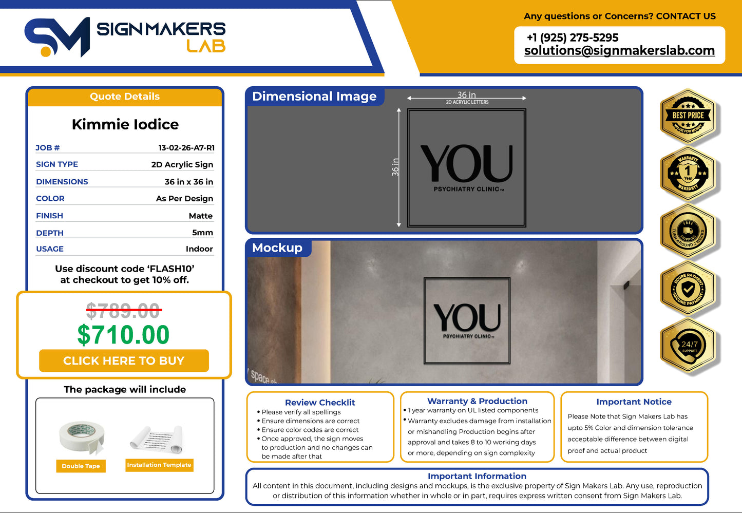YOU Psychiatry Clinic 2D acrylic letters