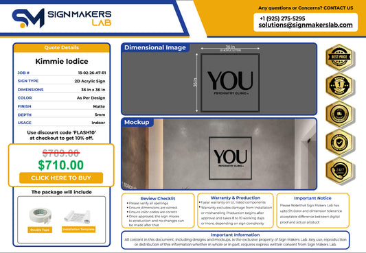 YOU Psychiatry Clinic 2D acrylic letters