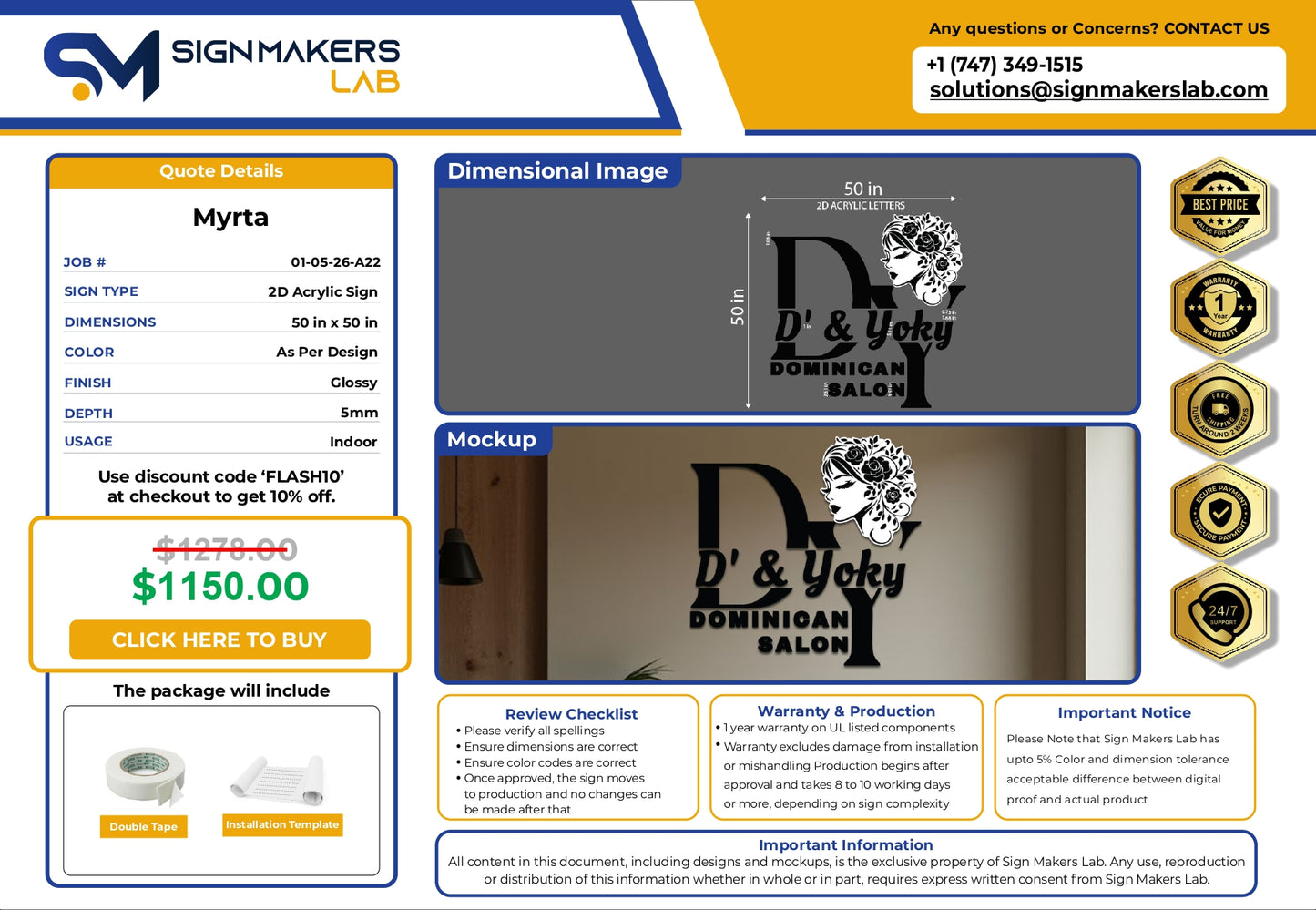 2D Acrylic Letters Sign-D’& Yoky Dominican Salon