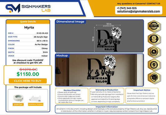 2D Acrylic Letters Sign-D’& Yoky Dominican Salon