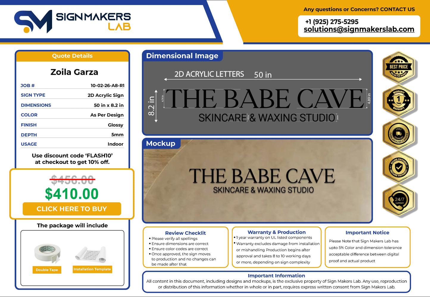 The Babe Cave- Skincare & Waxing Studio 2D Acrylic Letter Sign Signmakerslab