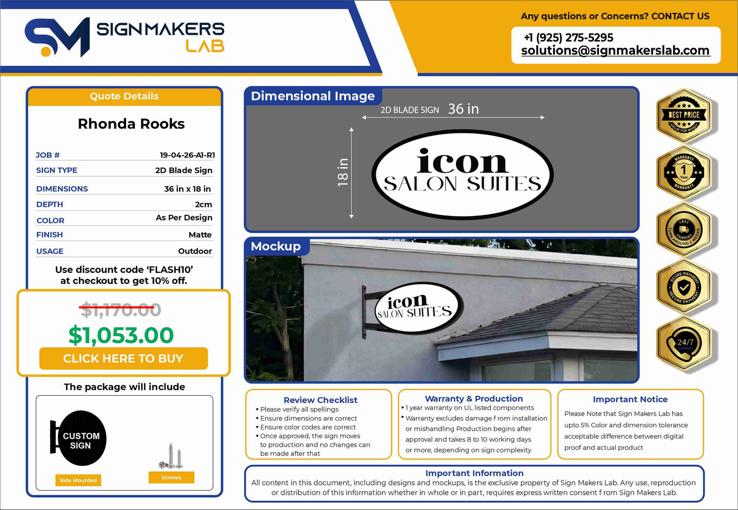 icon Salon Suites Blade Sign 36x18 inches