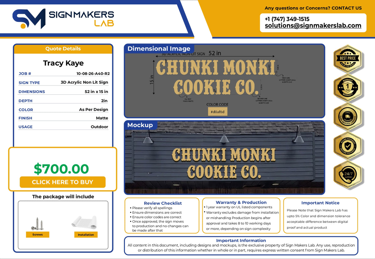 3D Acrylic Non-lit Sign-Chunki Monki Cookie Co.