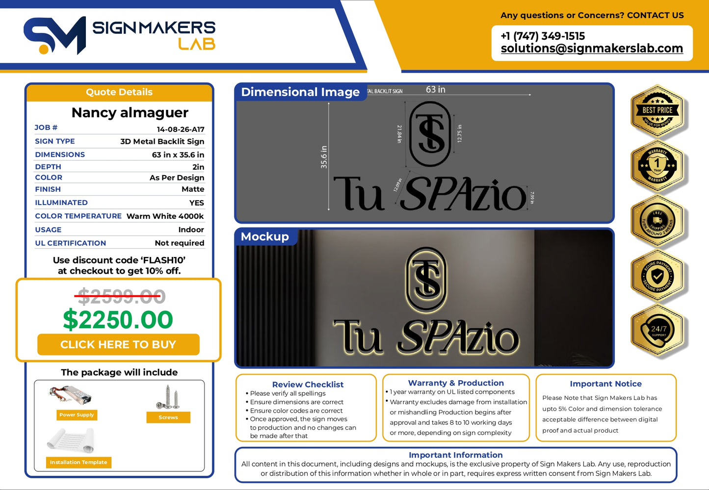 3D Metal Back-lit Sign-Tú SPazio
