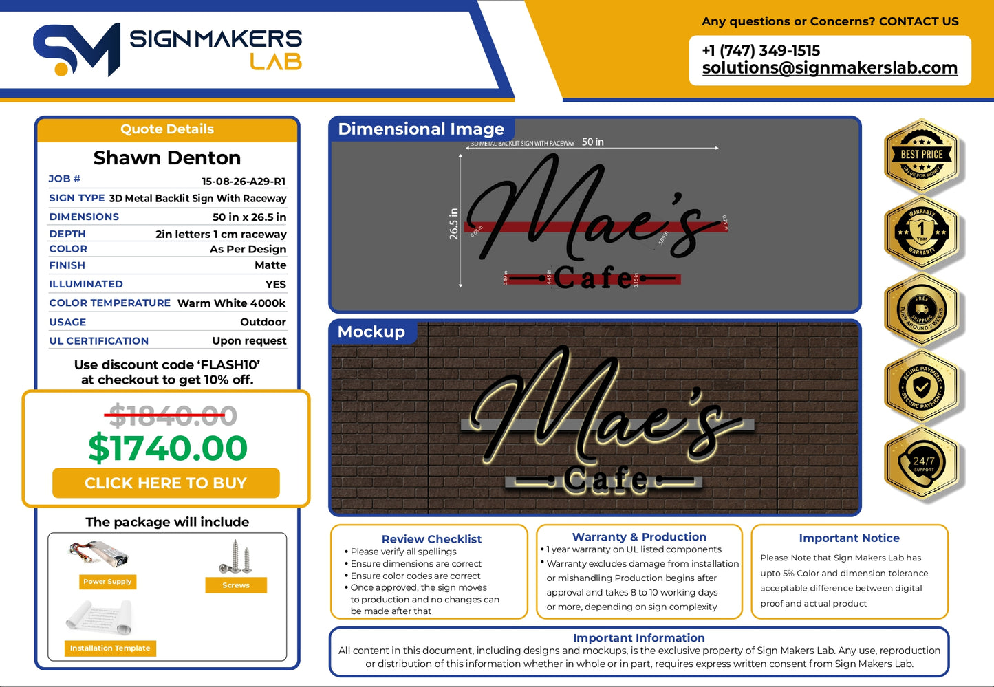 3D Metal back-lit Sign With Raceway-Mae’s Cafe