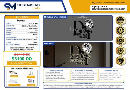 3D Metal Back-lit Sign-D’& Yoky Dominican Salon