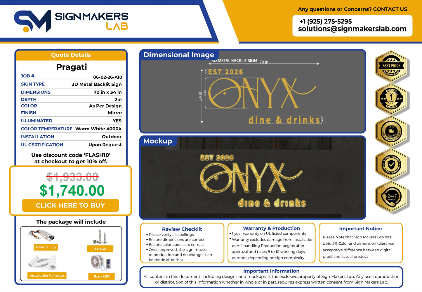 Onyx dine & drinks 3D Metal Back-Lit Signmakerslab