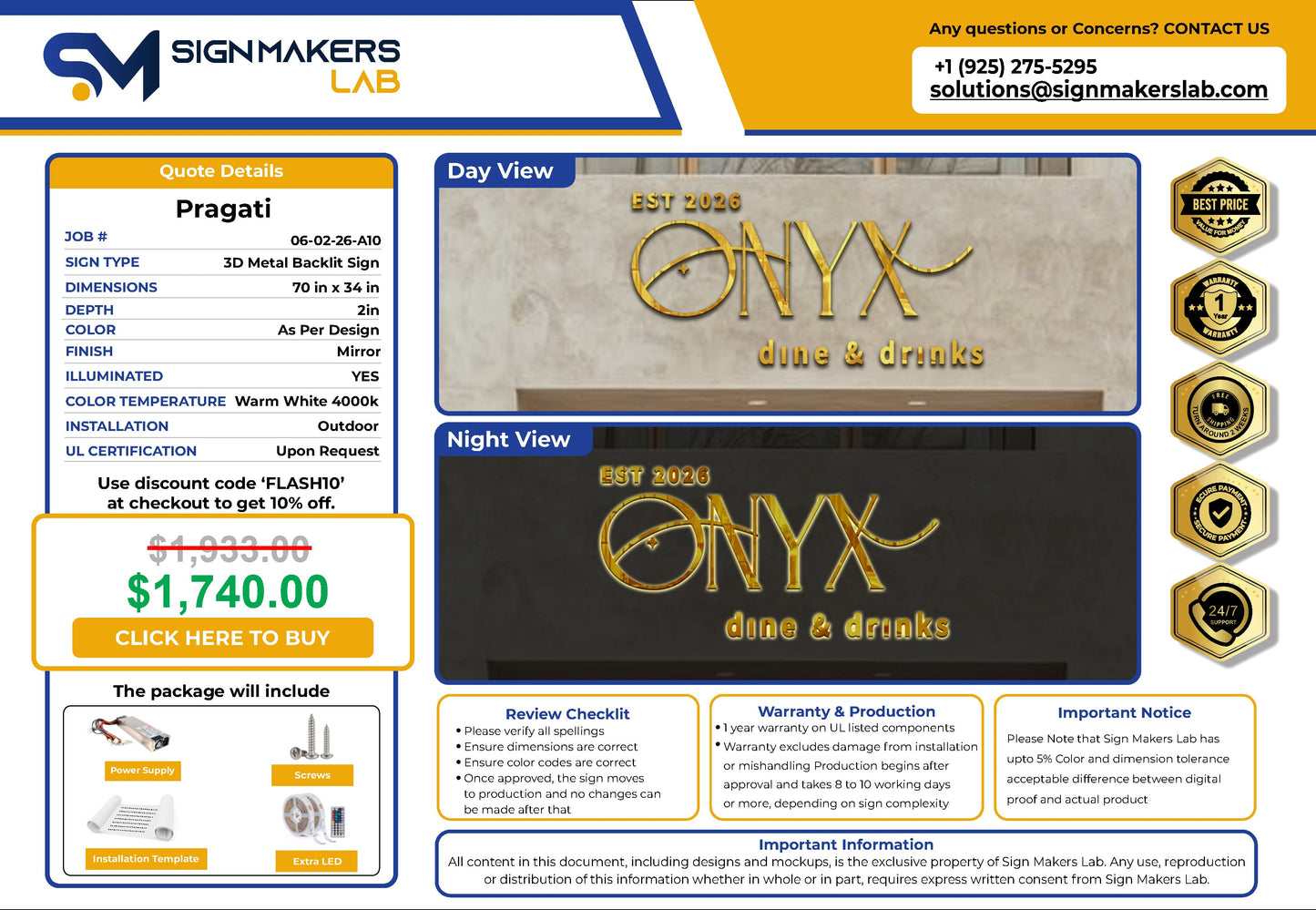 Onyx dine & drinks 3D Metal Back-Lit Signmakerslab