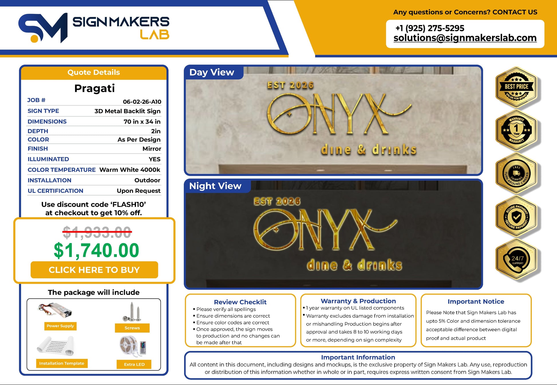 Onyx dine & drinks 3D Metal Back-Lit Signmakerslab