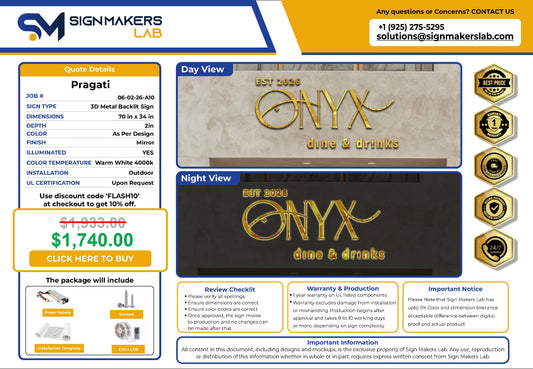 Onyx dine & drinks 3D Metal Back-Lit Signmakerslab