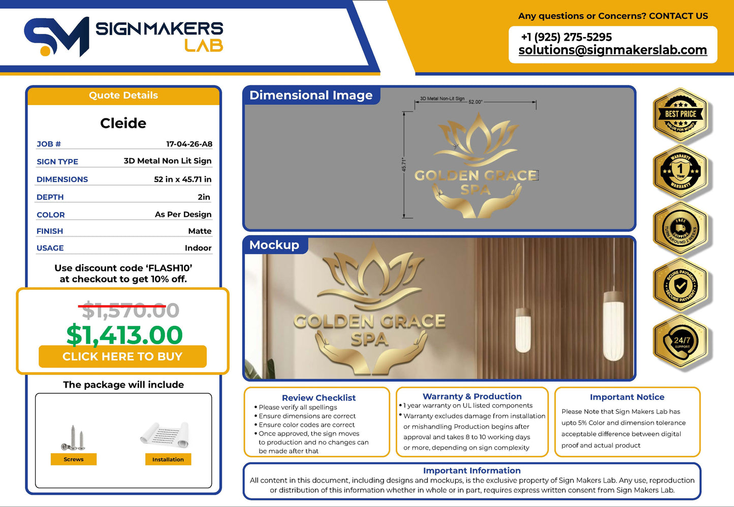Gold Grace spa 3D Metal Non-lit