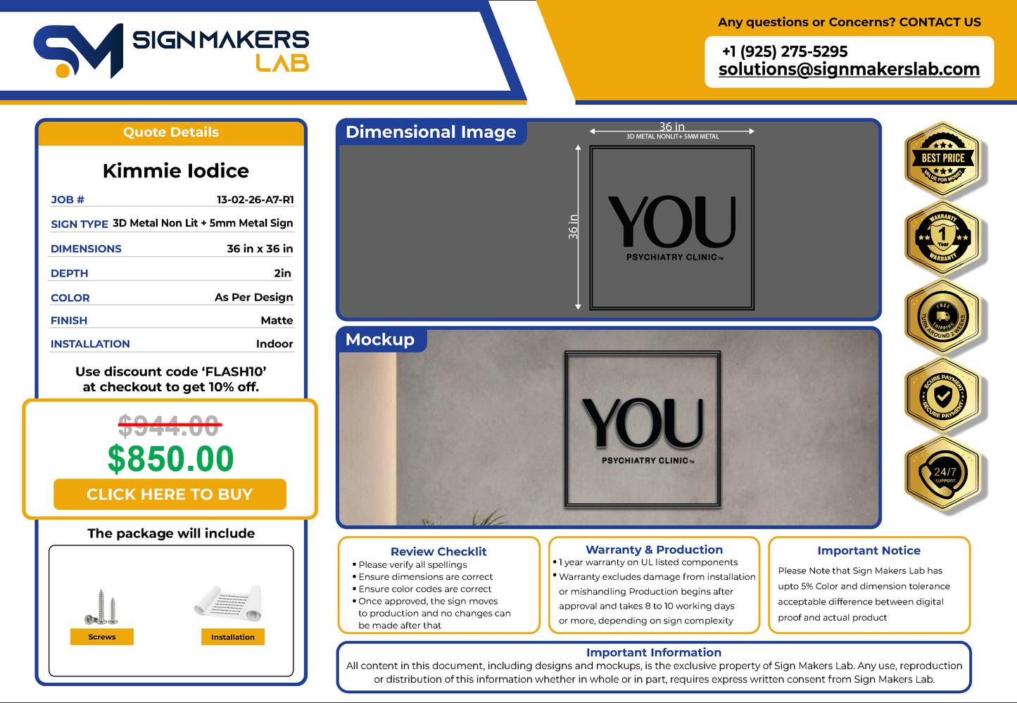 YOU Psychiatry Clinic 3D Metal Non-Lit Sign