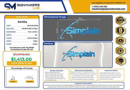 Simplain 3D Metal Non-lit Sign