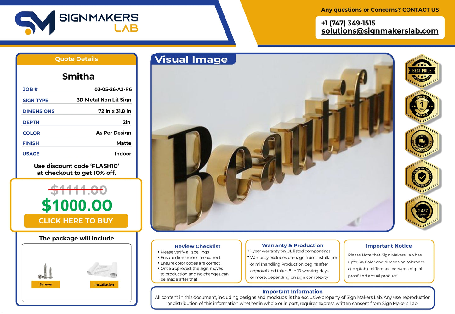 3D Metal Non-Lit Sign- Simplain