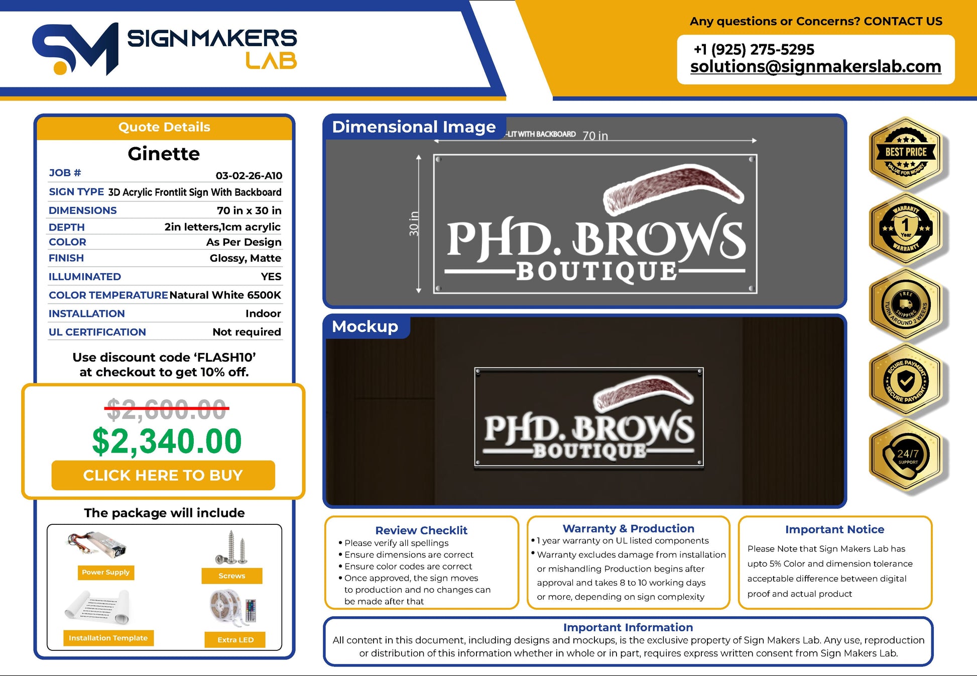 Phd. Brows Boutique  3D Acrylic Front-Lit Signmakerslab