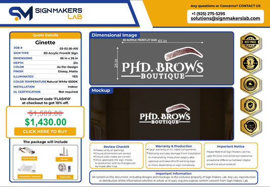 Phd. Brows Boutique  3D Acrylic Front-Lit Signmakerslab