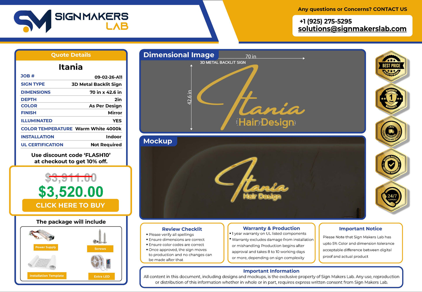 Itania Hair Design 3D Metal Backlit Signmakerslab