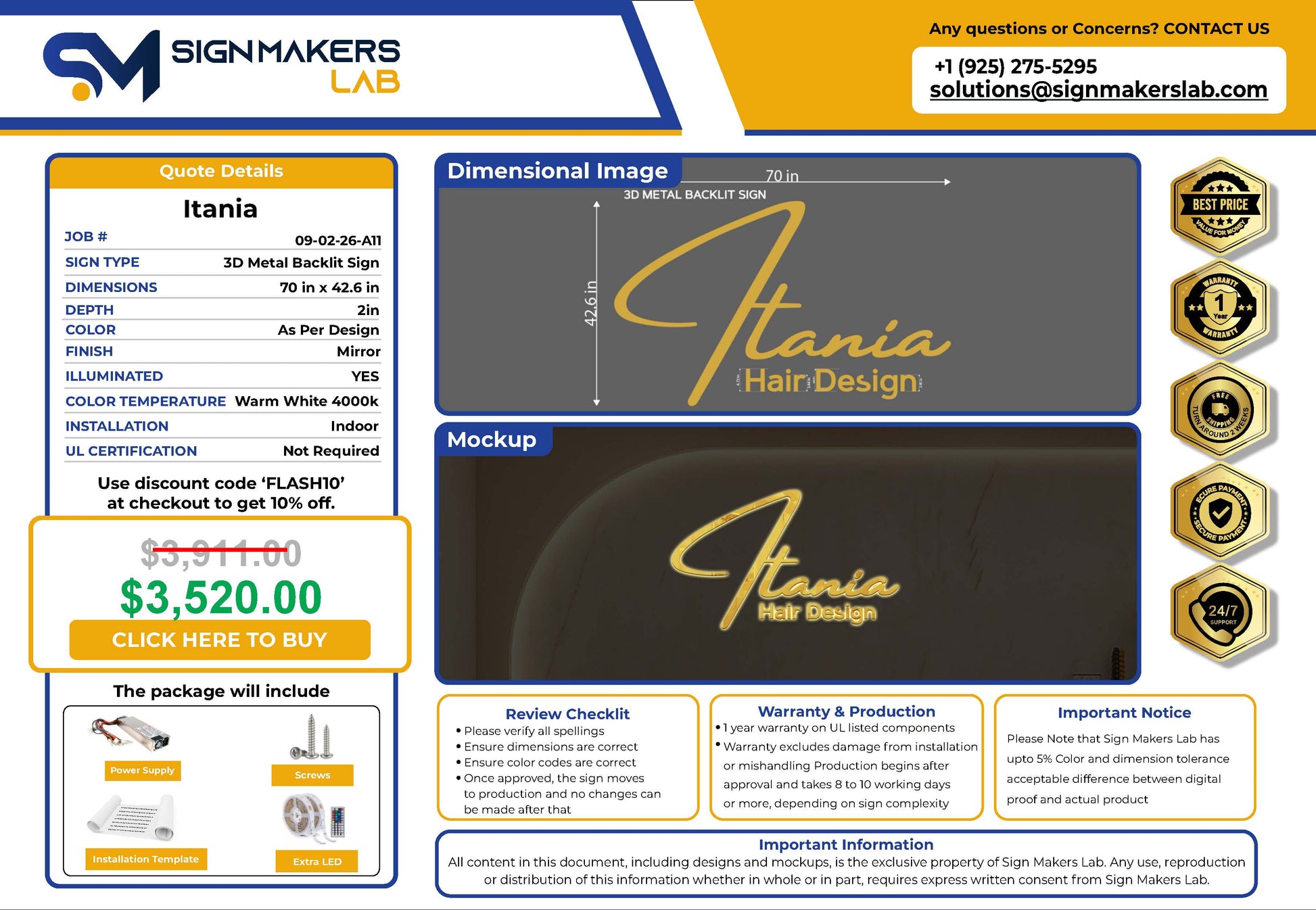 Itania Hair Design 3D Metal Backlit Signmakerslab