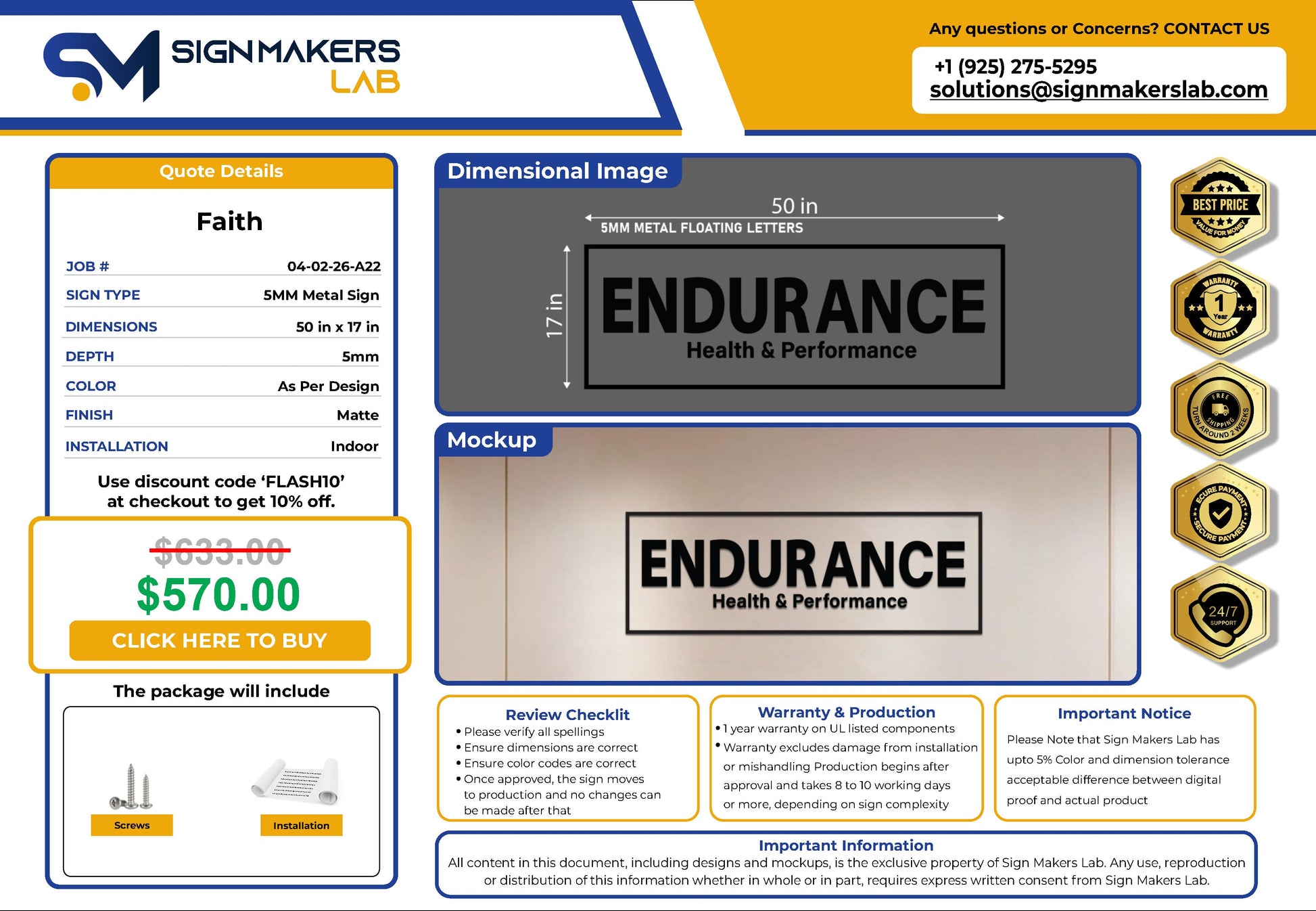 Endurance Health and Performance 5mm Metal Floating Letters (2D) Signmakerslab