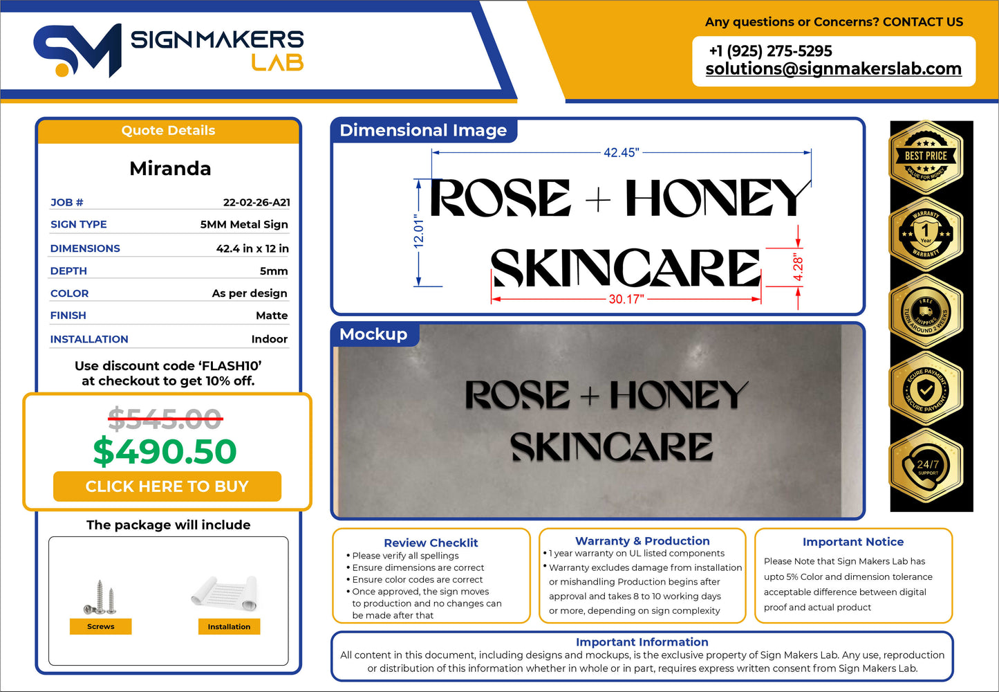 Rose + Honey Skincare Metal Floating Letters