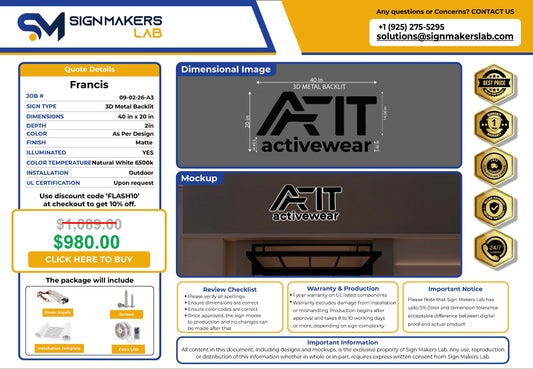 AFIT activewear 3D Metal Backlit Sign Signmakerslab