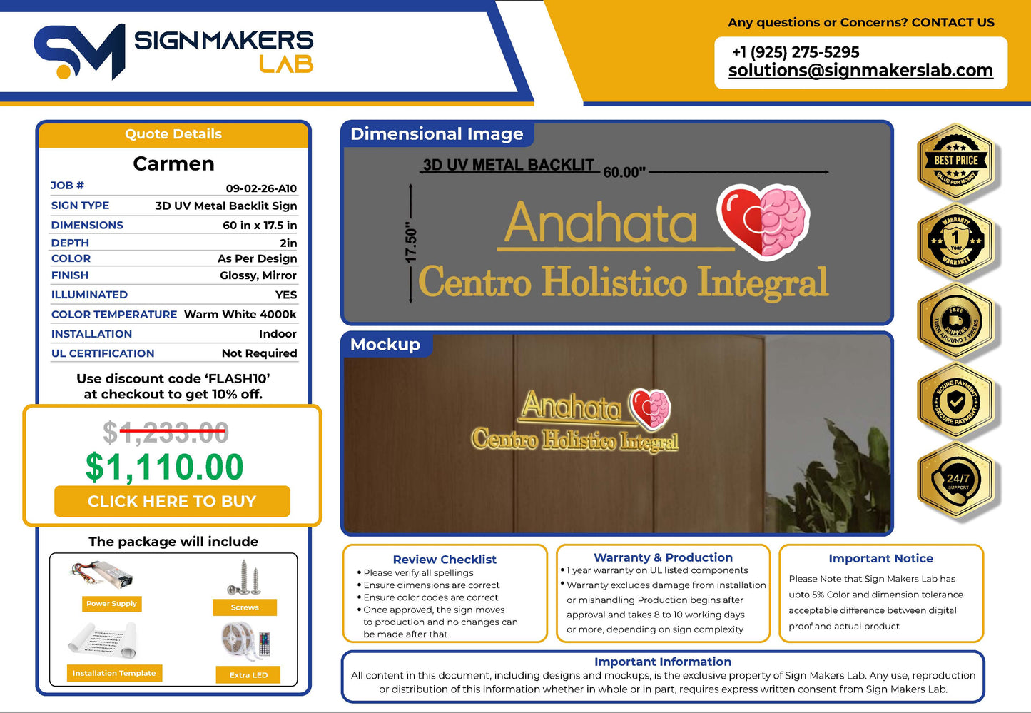 Centro Holistico integral Anahata 3D Metal Backlit Signmakerslab