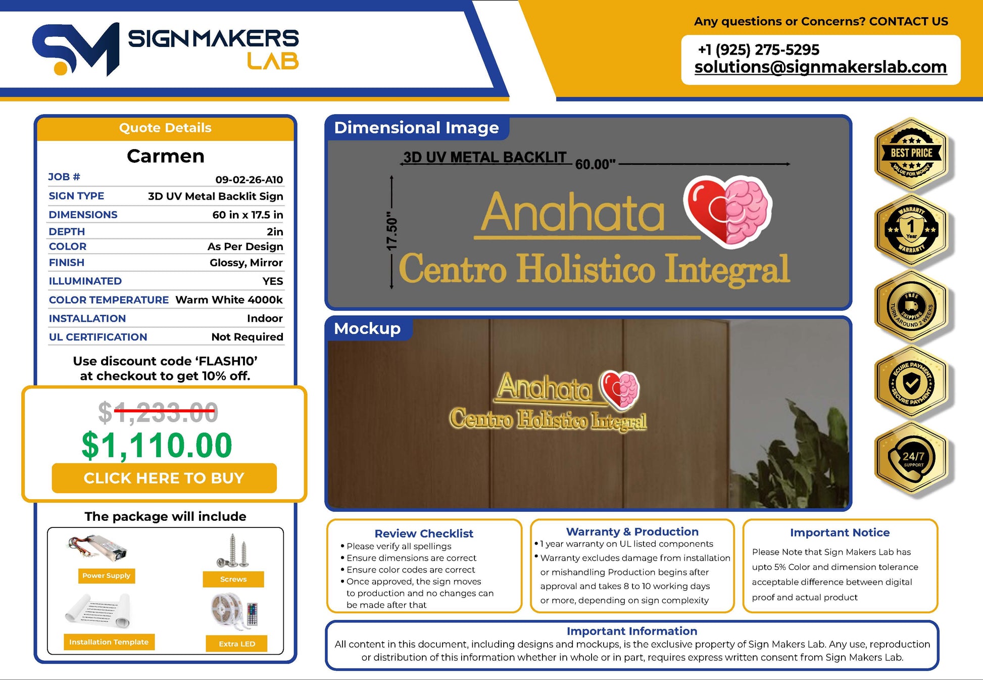 Centro Holistico integral Anahata 3D Metal Backlit Signmakerslab