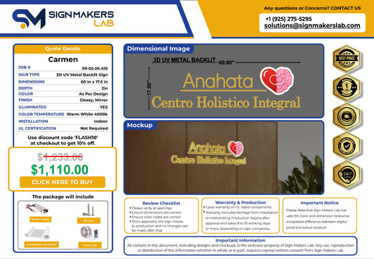 Centro Holistico integral Anahata 3D Metal Backlit Signmakerslab