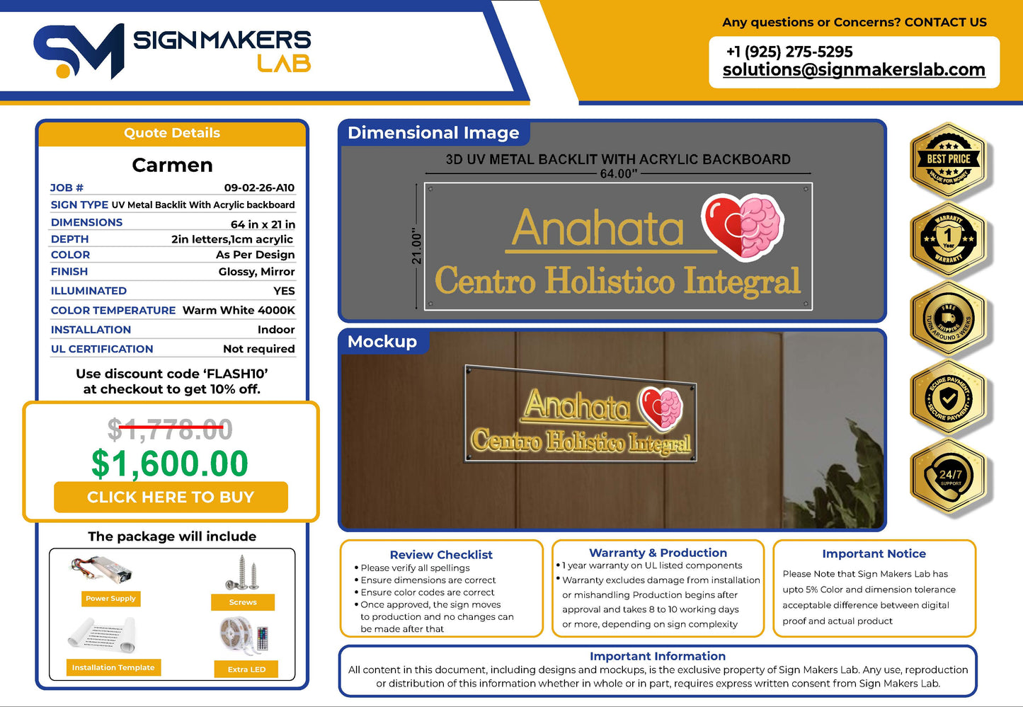 Centro Holistico integral Anahata 3D Metal Backlit Signmakerslab
