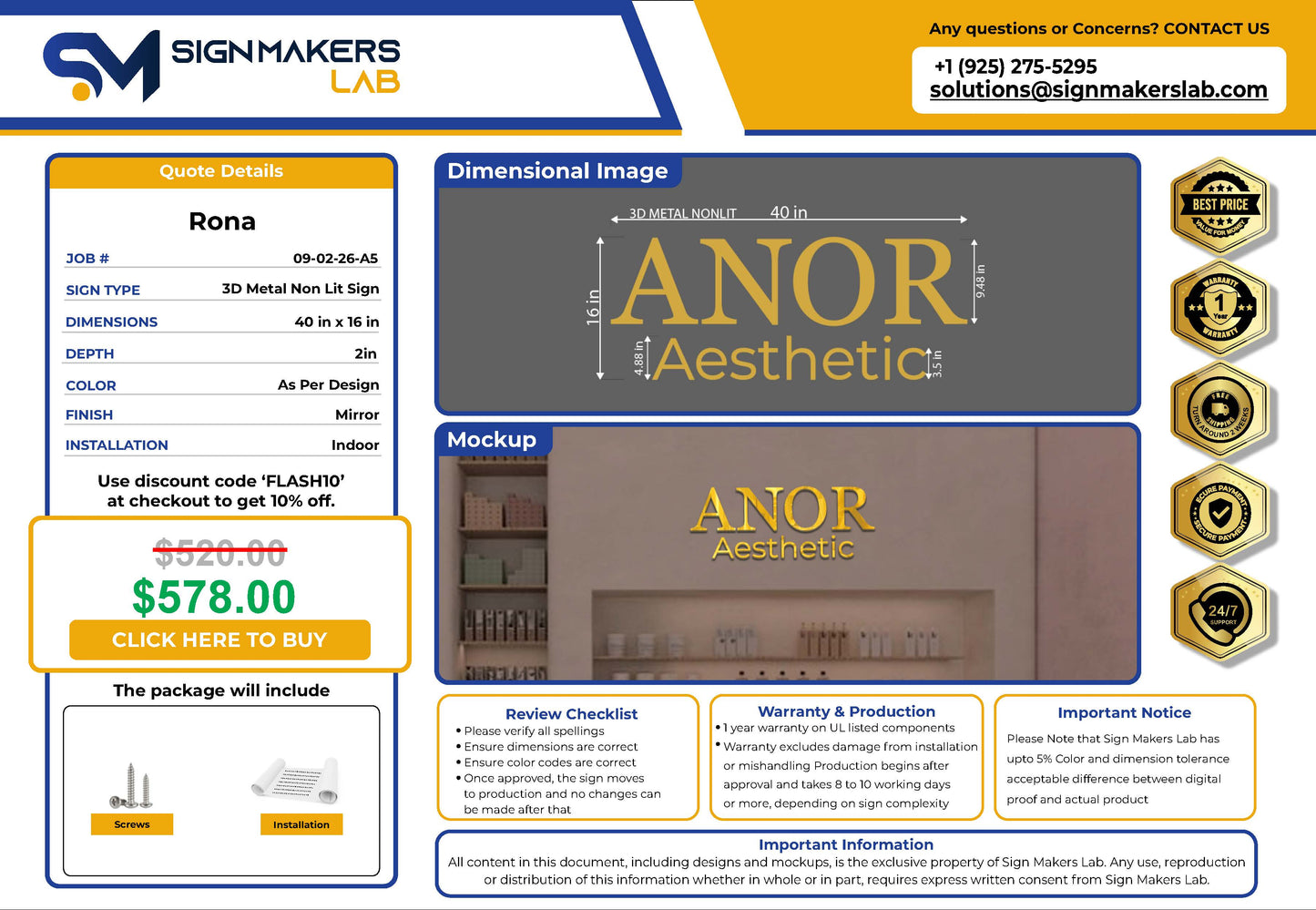 ANOR Aesthetics 3D Metal Sign Signmakerslab