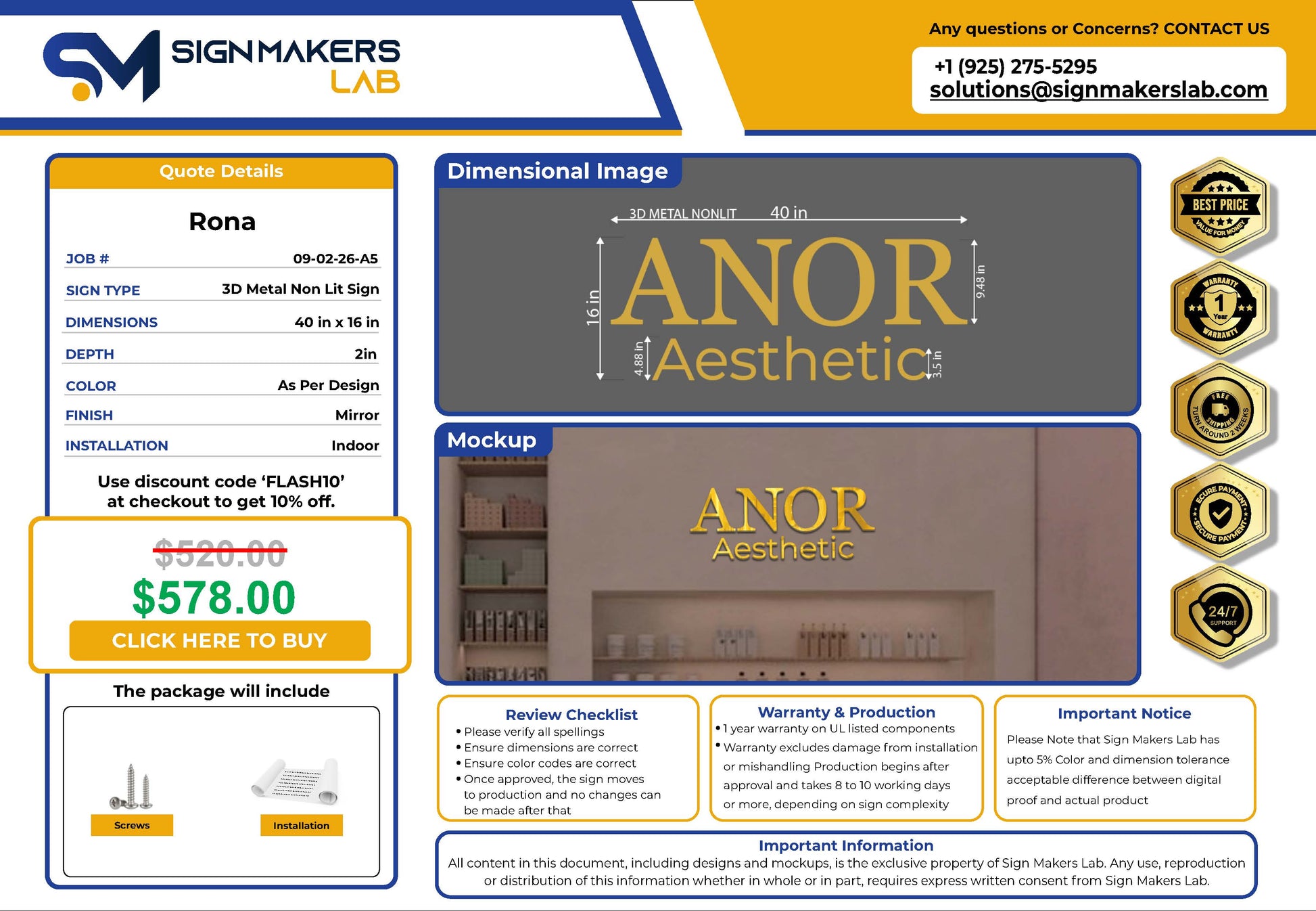 ANOR Aesthetics 3D Metal Sign Signmakerslab