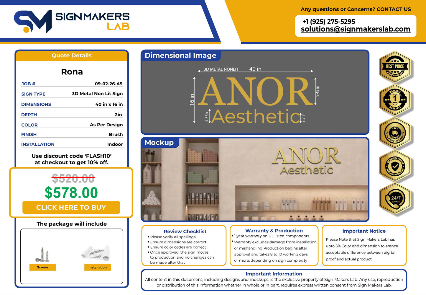 ANOR Aesthetics 3D Metal Sign Signmakerslab