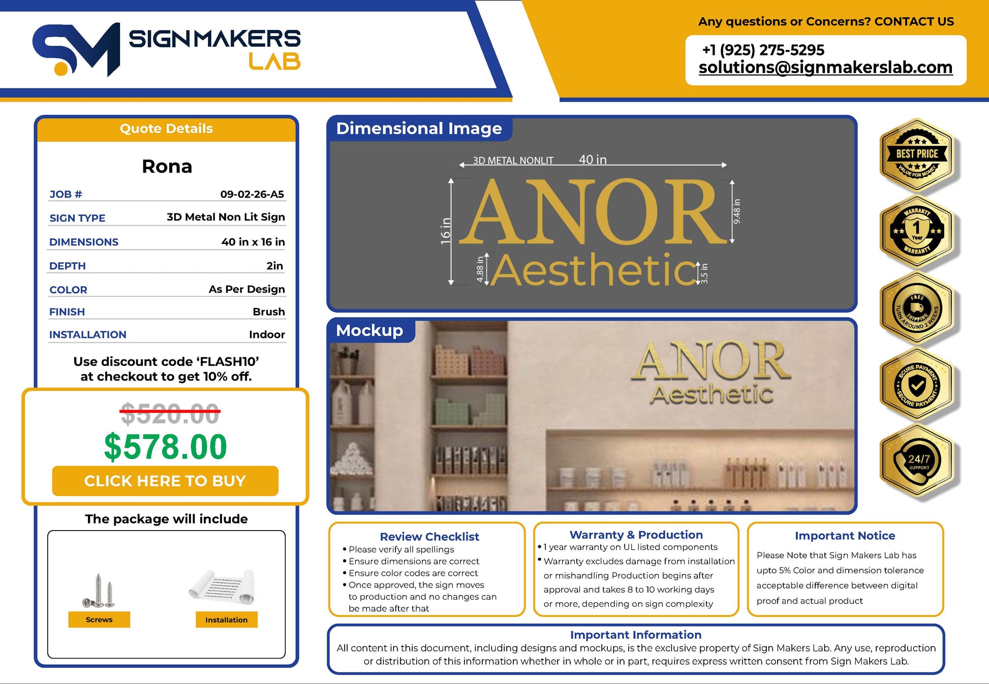 ANOR Aesthetics 3D Metal Sign Signmakerslab