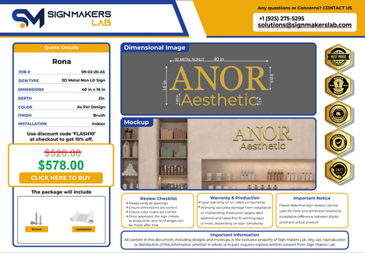ANOR Aesthetics 3D Metal Sign Signmakerslab