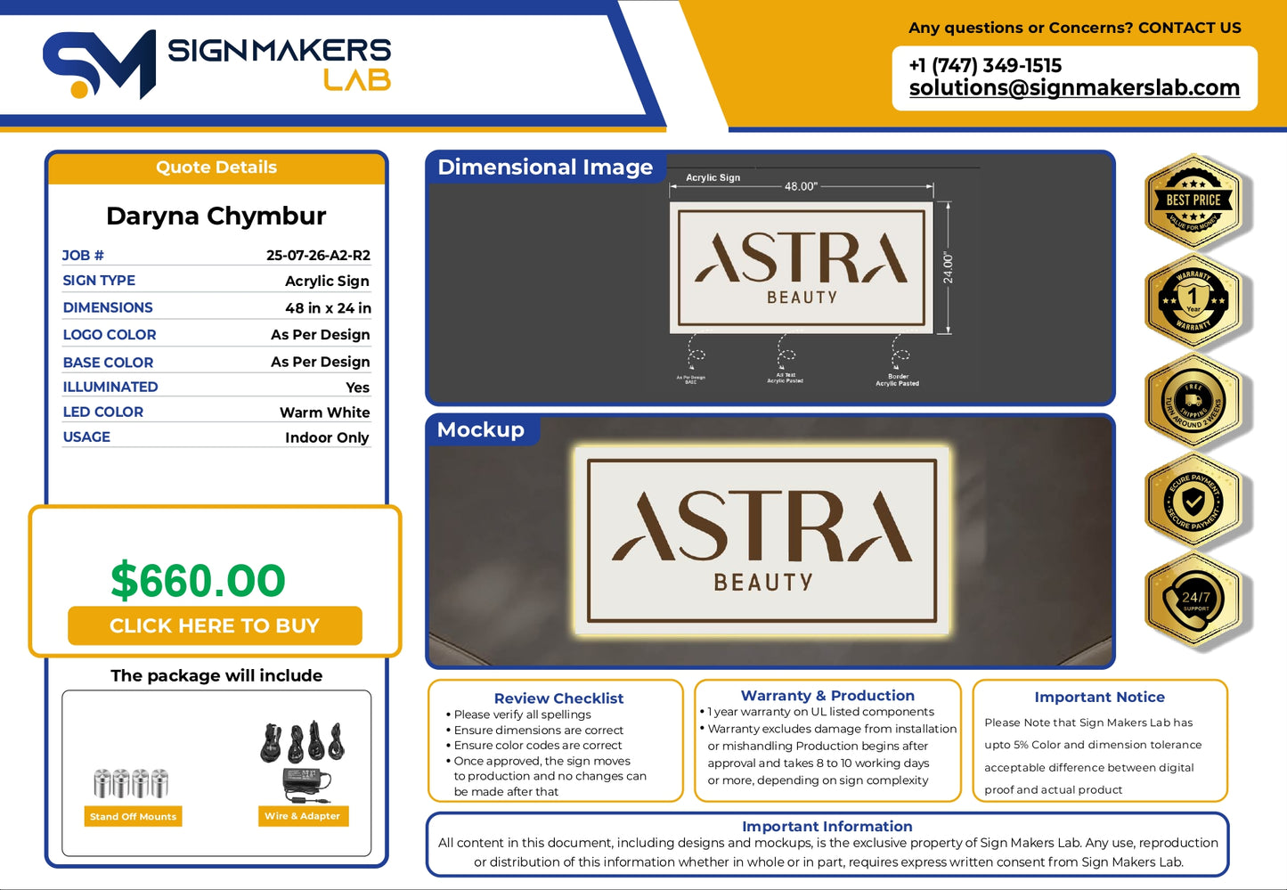 Rectangle Acrylic Sign-Astra Beauty