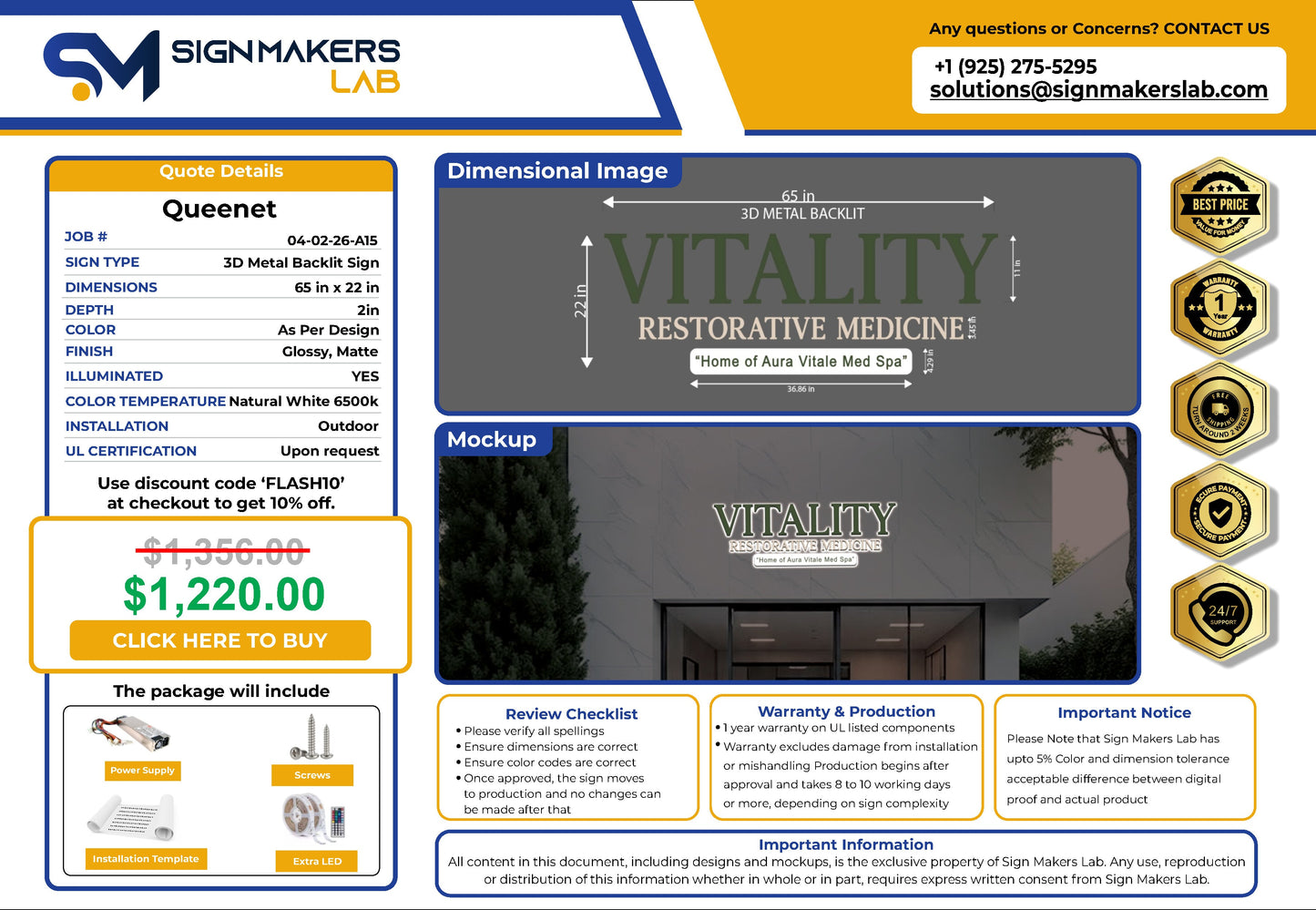 Vitality Restorative Medicine  3D Metal Back-Lit Signmakerslab
