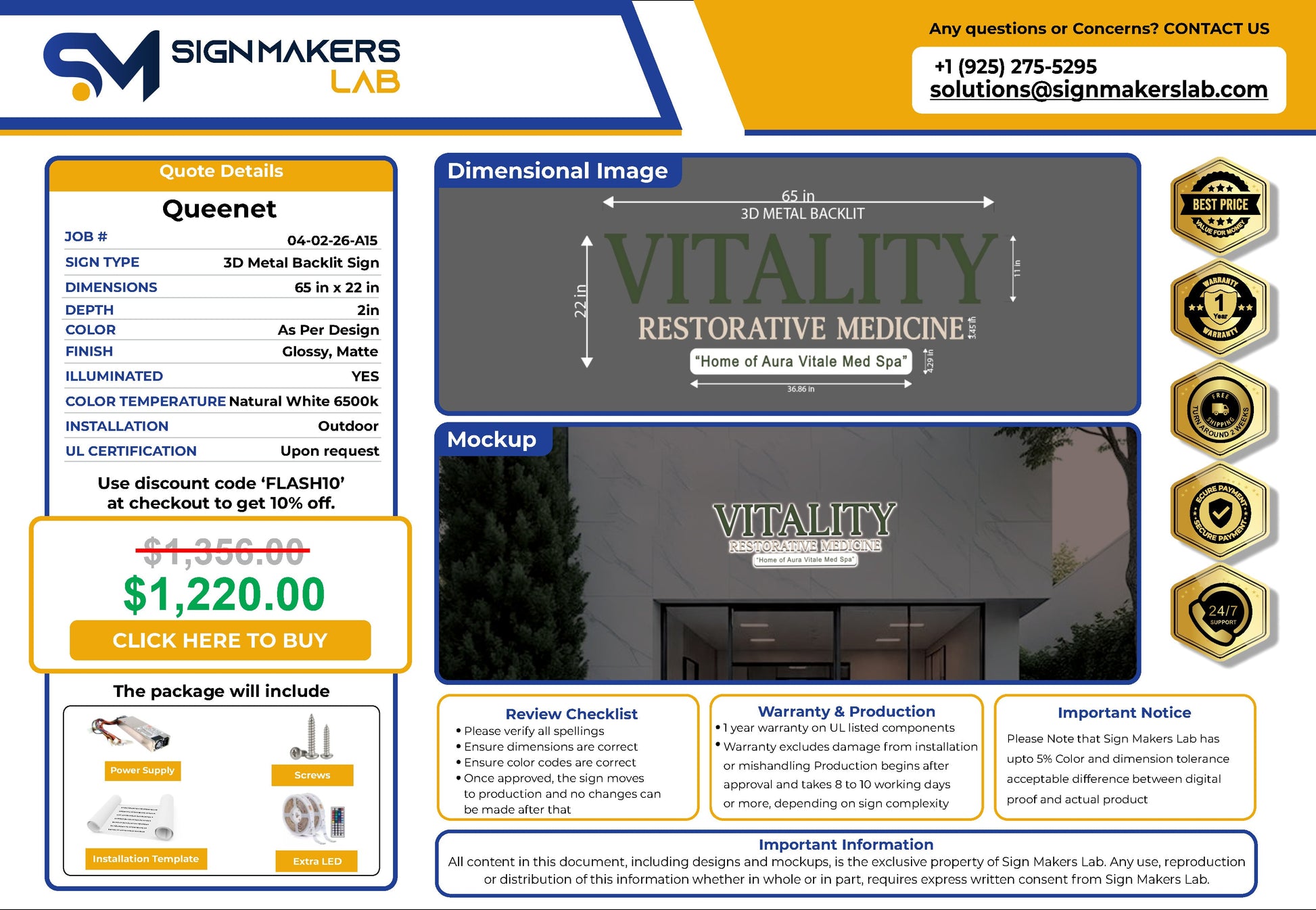 Vitality Restorative Medicine  3D Metal Back-Lit Signmakerslab