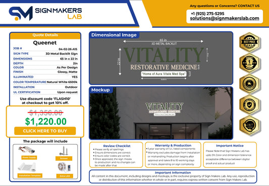 Vitality Restorative Medicine  3D Metal Back-Lit Signmakerslab