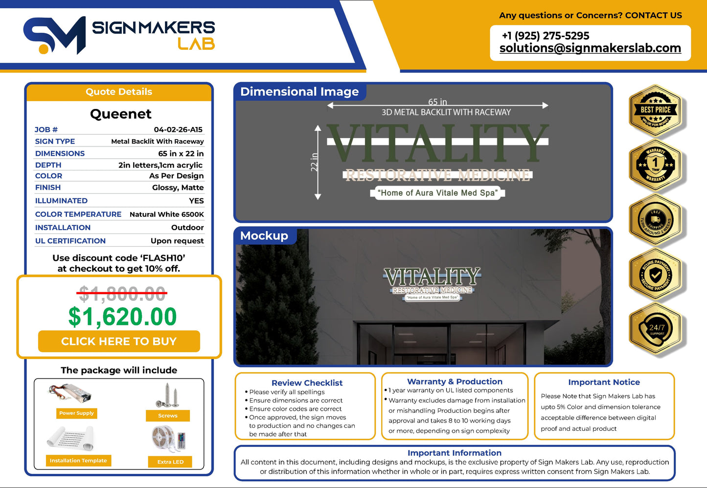 Vitality Restorative Medicine  3D Metal Back-Lit Signmakerslab