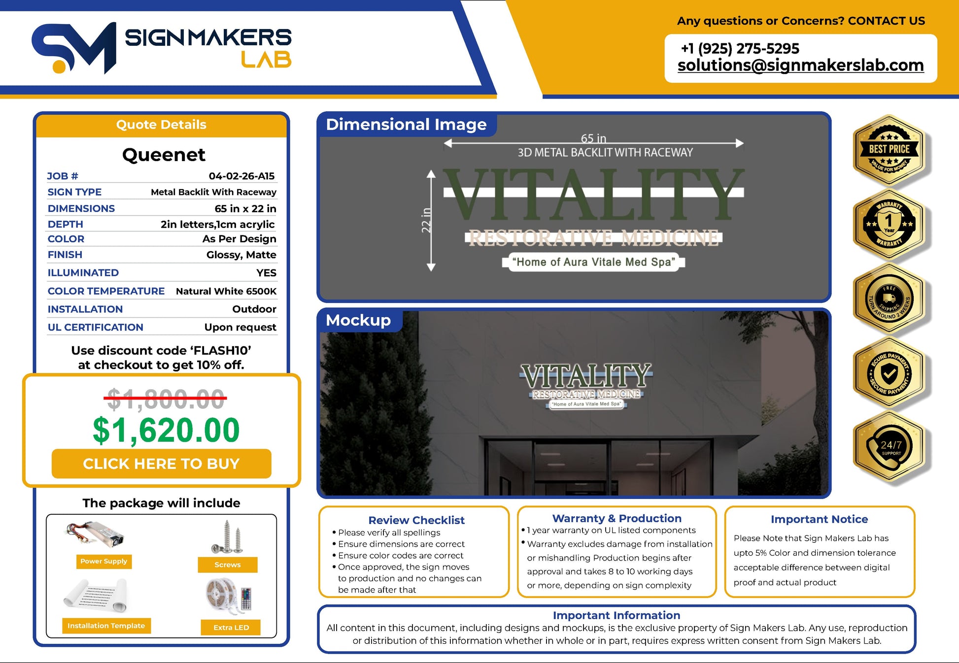 Vitality Restorative Medicine  3D Metal Back-Lit Signmakerslab