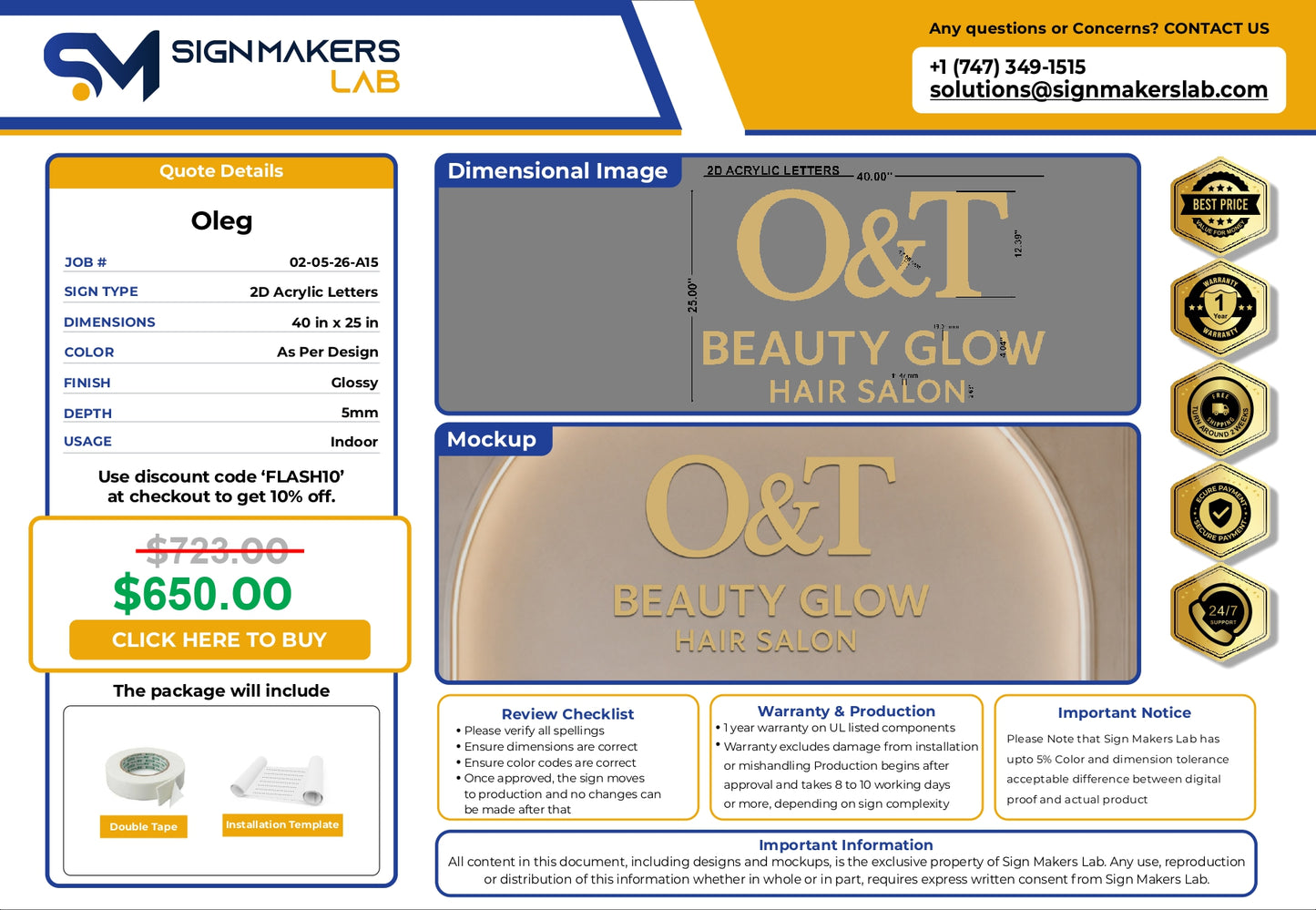 2D Acrylic Letters Sign-O&T BEAUTY GLOW - HAIR SALON